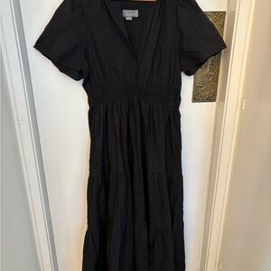 Anthropologie Black Smocked Maxi Sundress Puff Sleeve